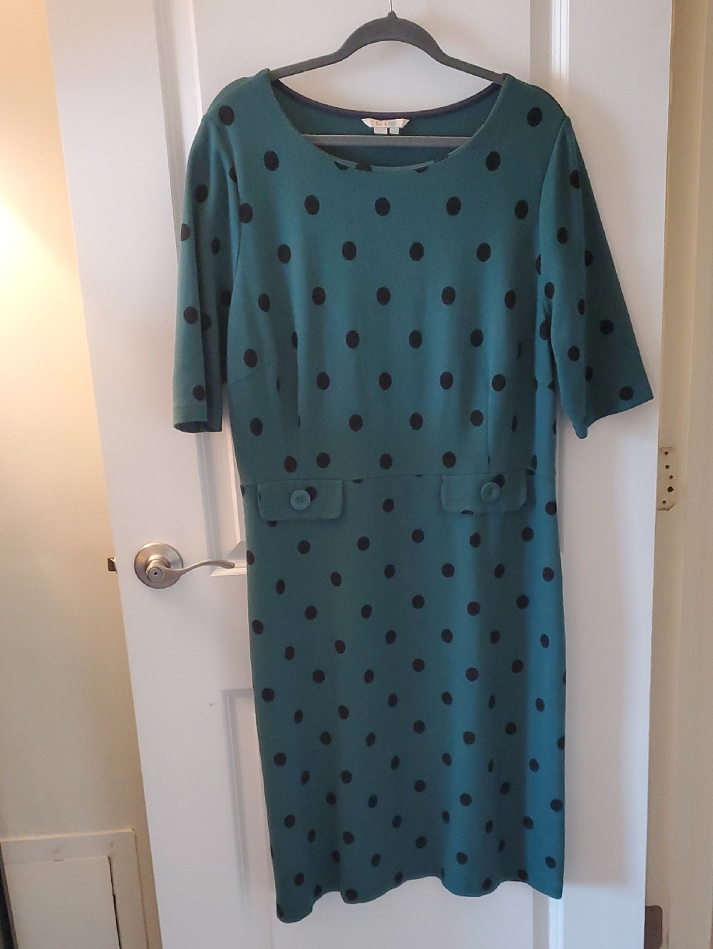 Boden Teal Midi Dress with Black Polka Dots